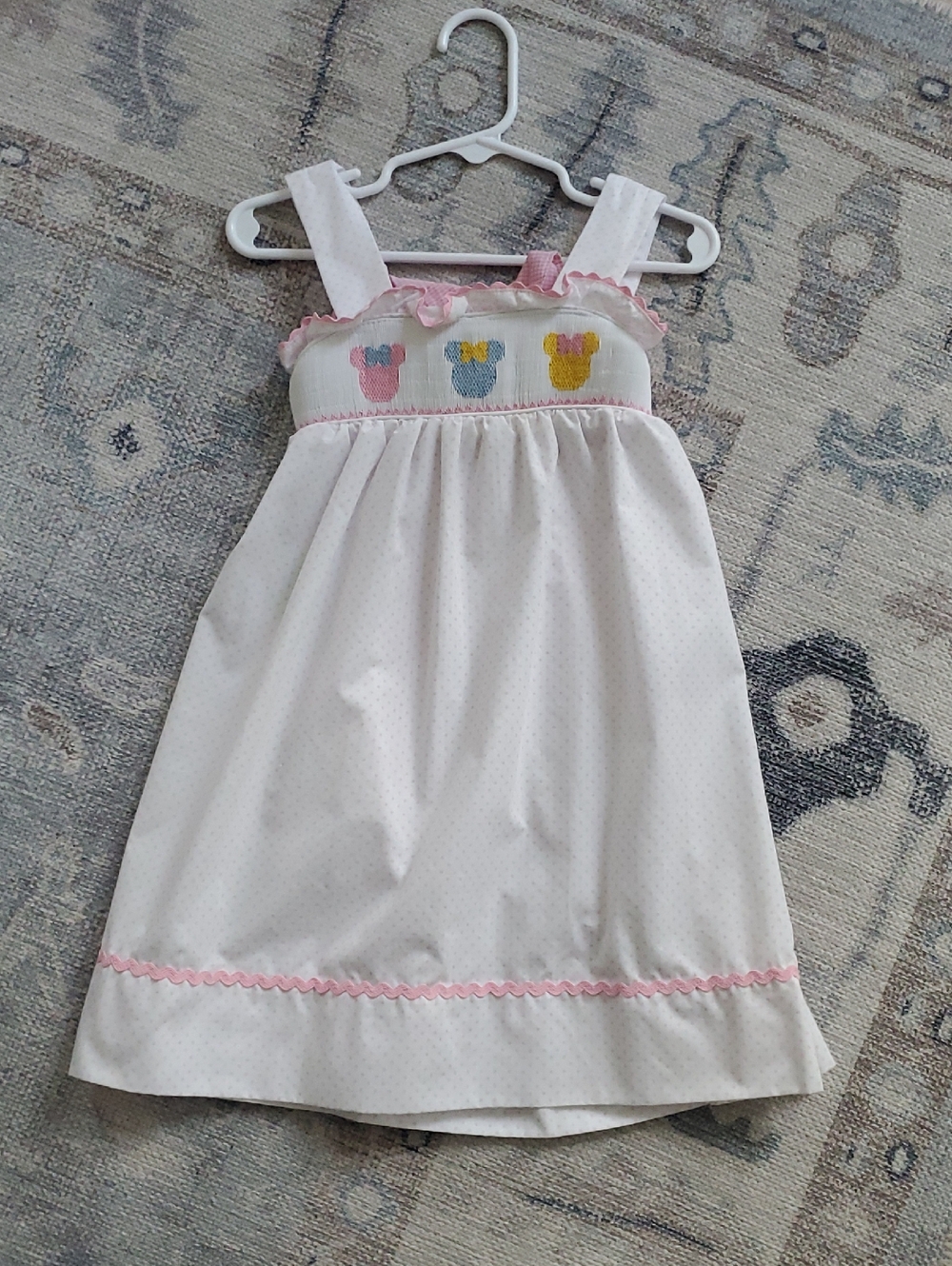 Classic Whimsy Girls Sweet Mouse Ears Smocked Tie-Back Dress Disney Minnie Sz3T